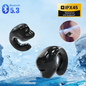 Bluetooth 5.3 Ear Clip Headphone TWS Wireless Earphone Single in-Ear HiFi Stereo Touch Control Sports Headset with Microphone