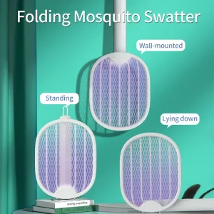 Foldable Electric Mosquito Swatter USB Rechargeable Fly Trap Killer Mosquito Racket Insect Killer with UV Light Bug Zapper 3000V