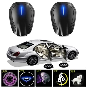 Novelty Car Logo Door Welcome Light Rechargeable Led Cartoon Projector Lamp Atmosphere Projection Warning Car Decor Lighting