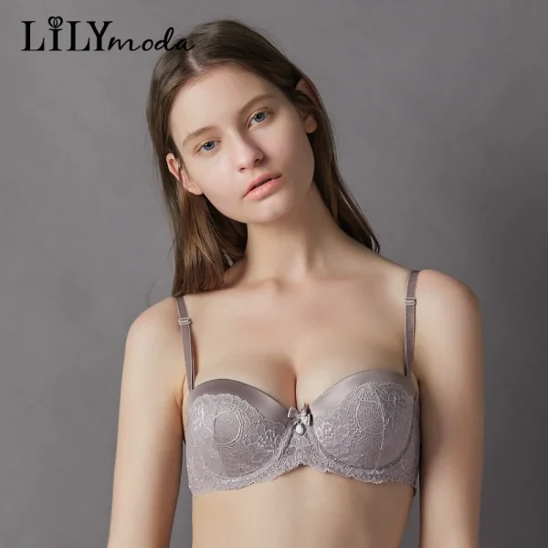 2018 Sexy Women Ladies Lace Strapless Brassiere Half Cup Push Up Pearl Decoration Hot Bra Red Female Lingerie Underwear Soft - Image 2