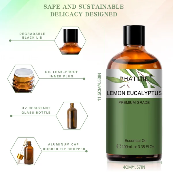 PHATOIL 100ml Essential Oils Lemon Eucalyptus Sweet Orange Cinnamon Vanilla Aroma Oils for Humidifier Diffuser Aromatherapy - Image 3