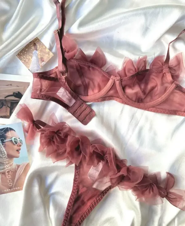 Flowery/sexy mesh lingerie thong set hot flirt half cup ultra-thin bra women underwear confortable ladies bras - Image 3