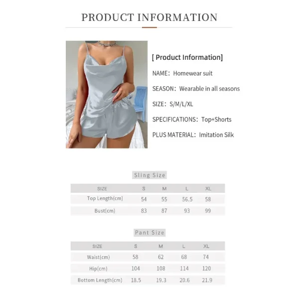 Luxury Sexy Sleepwear Sleeping Pants Two-piece Set Women Casual Four Seasons Home Clothing Thin Silk-like Suspender Nightdress - Image 5