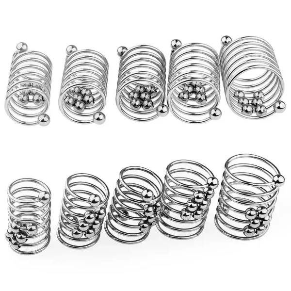 Anillo de Metal para pene, Juguetes sexuales para hombres, retardante de eyaculación, estimulador del glande, esperma bloqueada, anillo para pene pesado de acero inoxidable con cuentas BDSM - Image 5