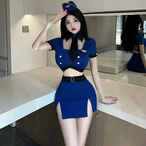 Sexy Airline Stewardess Uniform Secretary Costumes Cosplay Bandage Backless Top Mini Skirt Lingerie Set Office Role Play Outfit - Image 4
