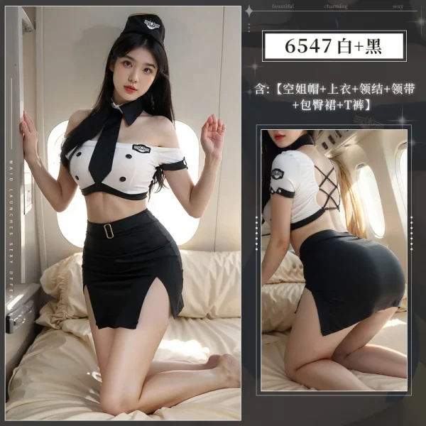 Sexy Airline Stewardess Uniform Police Women Office Lady Cosplay Costume Flight Attendant Cute Wrap-around Skirt Erotic Lingerie - Image 6