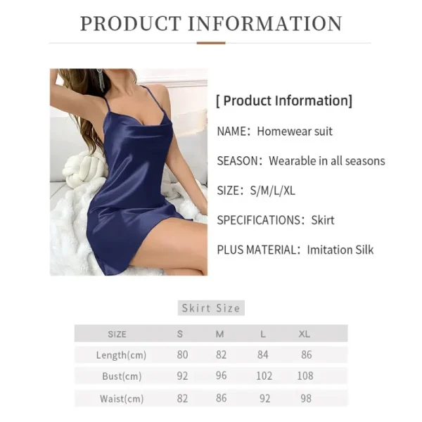 Sexy Solid Color Backless Nightgown for Women Luxury Summer Simulation Silk Thin Dress Home Wear Sleepwear Suspenders Skirt Gift - Image 5