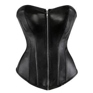 Ladies Faux Leather Corsets for Waist Pu Overbust Corsets Busties with Hot Lingerie Zipper Plus Size Burlesque Sexy Black red