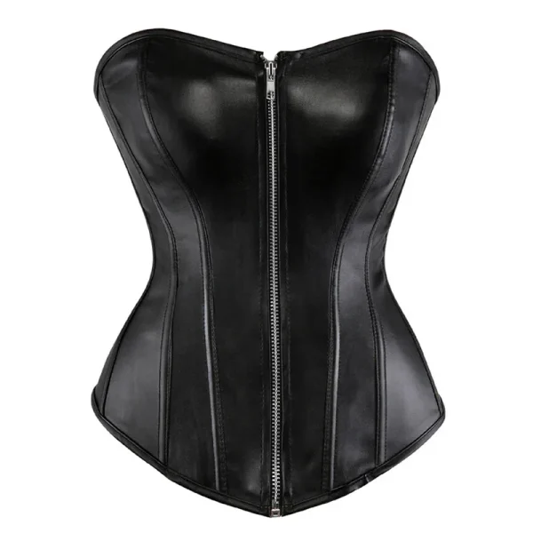 Ladies Faux Leather Corsets for Waist Pu Overbust Corsets Busties with Hot Lingerie Zipper Plus Size Burlesque Sexy Black red