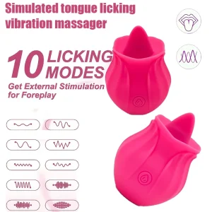Masajeador vibratorio multifrecuencia para lamer rosas, lengua suave, recargable por USB, potente potencia para juegos previos e intimidad de parejas