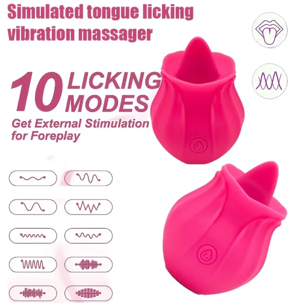 Masajeador vibratorio multifrecuencia para lamer rosas, lengua suave, recargable por USB, potente potencia para juegos previos e intimidad de parejas - Image 2