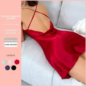 Sexy Solid Color Backless Nightgown for Women Luxury Summer Simulation Silk Thin Dress Home Wear Sleepwear Suspenders Skirt Gift