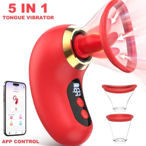 Vibrador 5 en 1 para lamer la lengua, succionador de clítoris con Control por aplicación, masajeador de pezones, Juguetes sexuales de adultos para mujeres y parejas