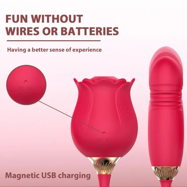 Consolador vibrador de empuje de succión de rosa para mujer, estimulador de clítoris y pezón, huevo vibrador, lengua, lamiendo clítoris, juguete sexual con ventosa - Image 4