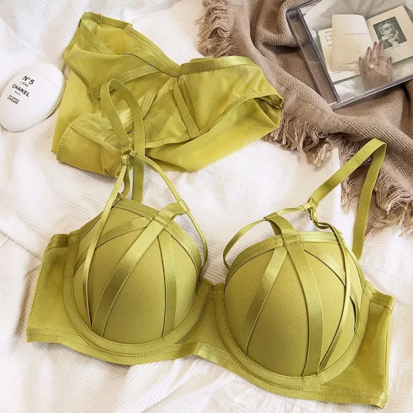 Hot Sale Women Lace Underwear Sexy Hollow Push Up Bra Set Classic Bandage Lingerie Fashion Fluorescent Plus Size C D Brassiere - Image 2