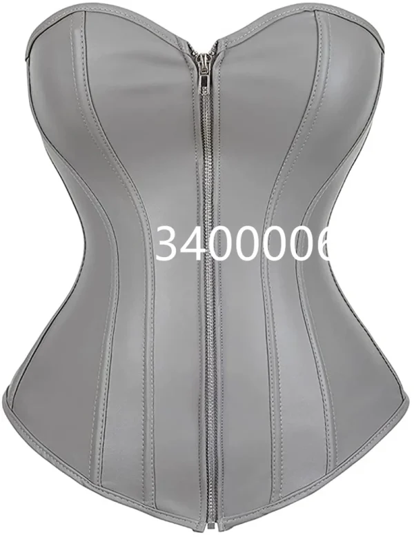 Ladies Faux Leather Corsets for Waist Pu Overbust Corsets Busties with Hot Lingerie Zipper Plus Size Burlesque Sexy Black red - Image 5