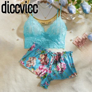 Diccvicc Intimate Kit Two Pieces Transparent Sexy Lace Bra Print Floral Below Set Chic Woman Underwear Cute Girl Lingerie Outfit