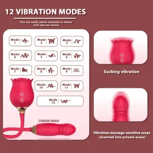 Consolador vibrador de empuje de succión de rosa para mujer, estimulador de clítoris y pezón, huevo vibrador, lengua, lamiendo clítoris, juguete sexual con ventosa