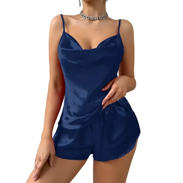 Luxury Sexy Sleepwear Sleeping Pants Two-piece Set Women Casual Four Seasons Home Clothing Thin Silk-like Suspender Nightdress - Image 6