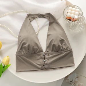 Hot selling women’s sexy lingerie with neck hanging front buckle deep V without steel ring gathering push up backless bra MR2824
