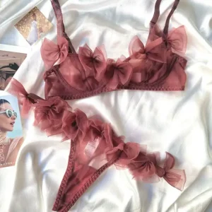 Flowery/sexy mesh lingerie thong set hot flirt half cup ultra-thin bra women underwear confortable ladies bras