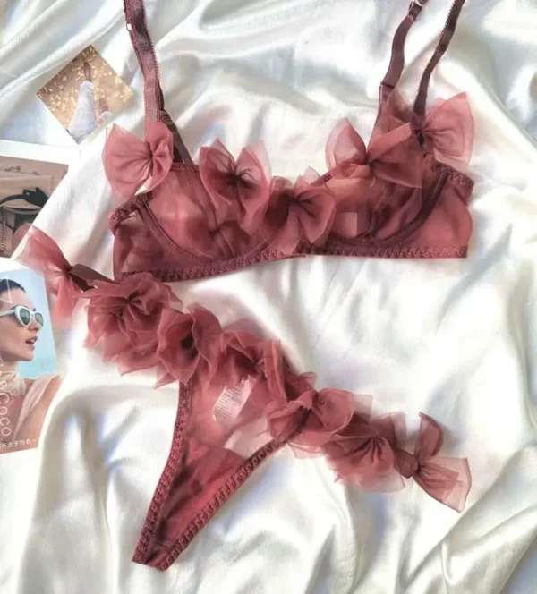 Flowery/sexy mesh lingerie thong set hot flirt half cup ultra-thin bra women underwear confortable ladies bras - Image 2