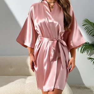 Fashion Sexy Pajamas Night-robe and Camisole Shorts Three Sets Women Casual Four Seasons Home Clothing Thin Suspender Nightdress