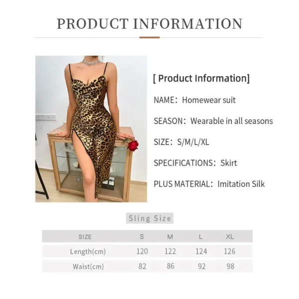 Fashion Leopard Nightgown Women Luxury Backless Slit Camisole Skirt Home Wear Summer Thin Breathable Imitation Silk Sexy Pajamas - Image 5