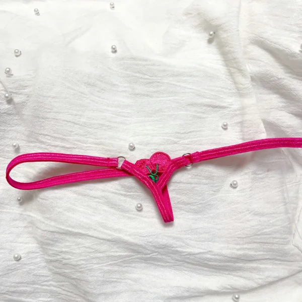 Extra Mini Female Tback Crotchless Sexy Thong Hot Pink Cherries G-String Shorts Crotch Depth Sexy Erotic Women Underpants - Image 2