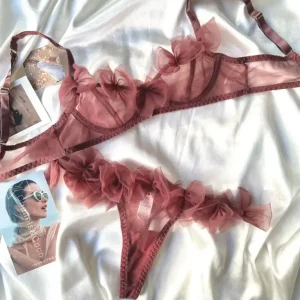 Flowery/sexy mesh lingerie thong set hot flirt half cup ultra-thin bra women underwear confortable ladies bras