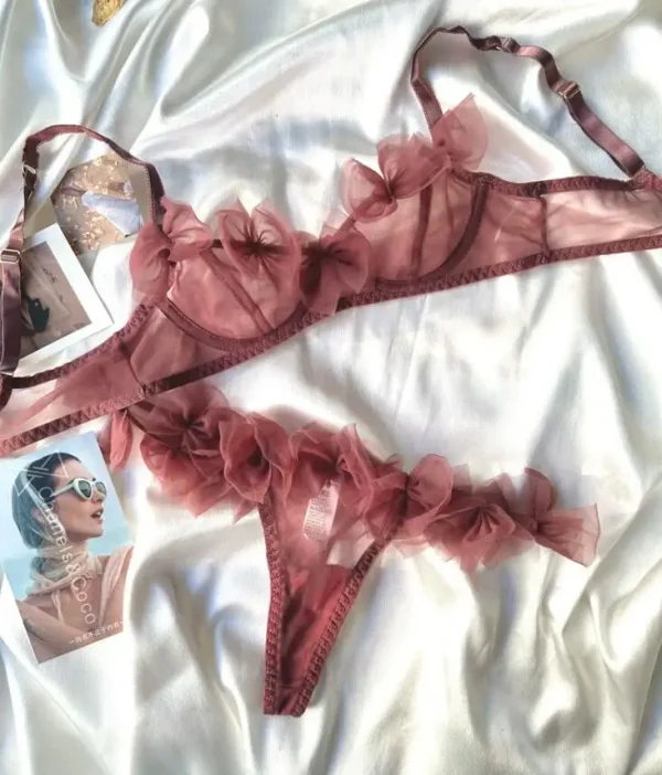 Flowery/sexy mesh lingerie thong set hot flirt half cup ultra-thin bra women underwear confortable ladies bras