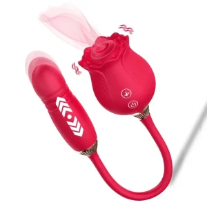 Consolador vibrador de empuje de succión de rosa para mujer, estimulador de clítoris y pezón, huevo vibrador, lengua, lamiendo clítoris, juguete sexual con ventosa