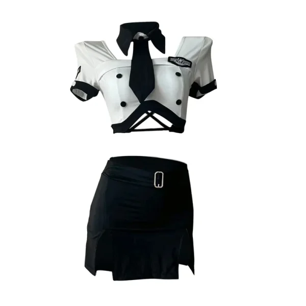 Sexy Airline Stewardess Uniform Secretary Costumes Cosplay Bandage Backless Top Mini Skirt Lingerie Set Office Role Play Outfit - Image 5